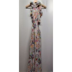 Rosevelvet Maxi Dress Women M Gray Ruffle Novelty Pop Art Dopamine Whimsical